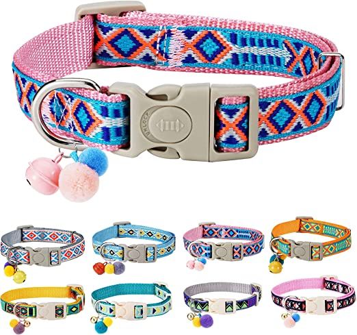 Photo 1 of Felizpaws Dog Collar & Leash Sets, Adjustable Collar with Bell for Medium Small Dogs and Cats, Soft & Comfy Bohemian Style Leash & Collars