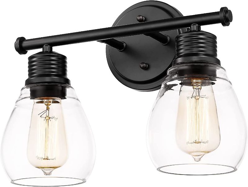 Photo 1 of 2PK-Fanyate Bathroom Light Fixtures - 2-Light Antique Vanity Light Fixture Over Mirror Industrial Black Wall Lighting with Glass Shade for Hallway Kitchen Living Room Cabinet Dressing Table
