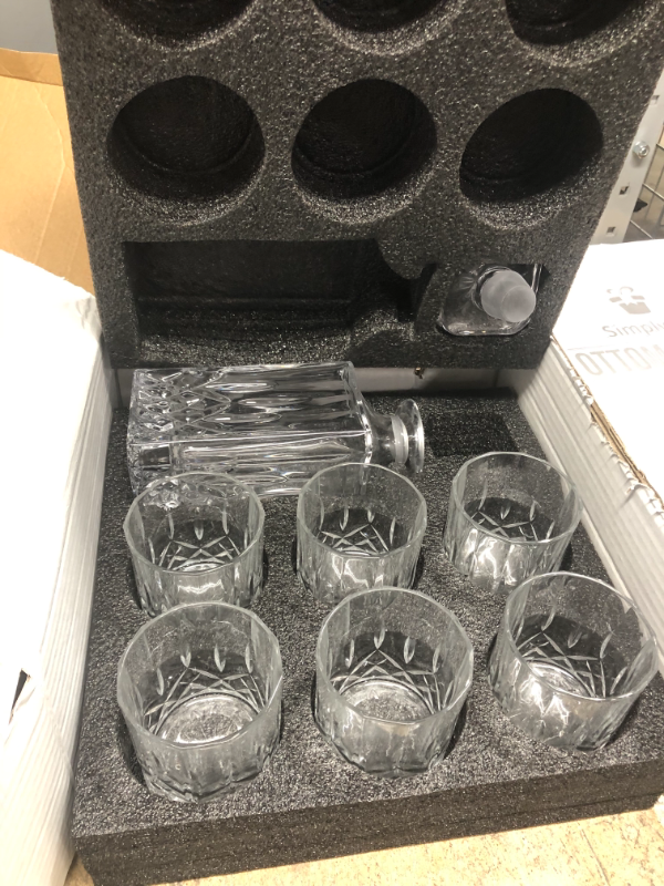 Photo 1 of Whiskey Decanter Set with 6 Glasses, 7PC Clear Crystal 750ml Liquor Decanter Old Fashioned Glasses for Alcohol Bourbon Scotch Vodka Wine,Unique Gift for Men