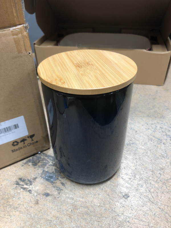 Photo 2 of ZONESUM Kitchen Canisters Ceramic Food Storage Jar, 50 FL OZ Coffee Containers with Airtight Seal Wooden Lid for Serving Coffee, Cocoa, Sugar, Salt, Cookie and More, Blue or Black
