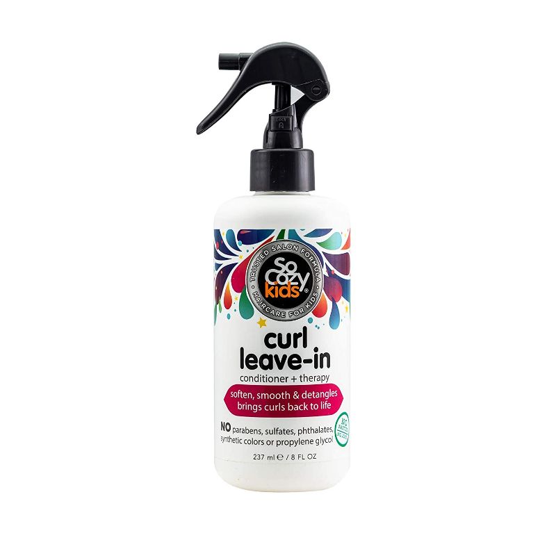 Photo 1 of 3 OF- SoCozy, Curl Spray LeaveIn Conditioner For Kids Hair Detangles and Restores Curls No Parabens Sulfates Synthetic Colors or Dyes, Jojoba Oil,Olive Oil & Vitamin B5, Sweet-Pea, 8 Fl Oz
