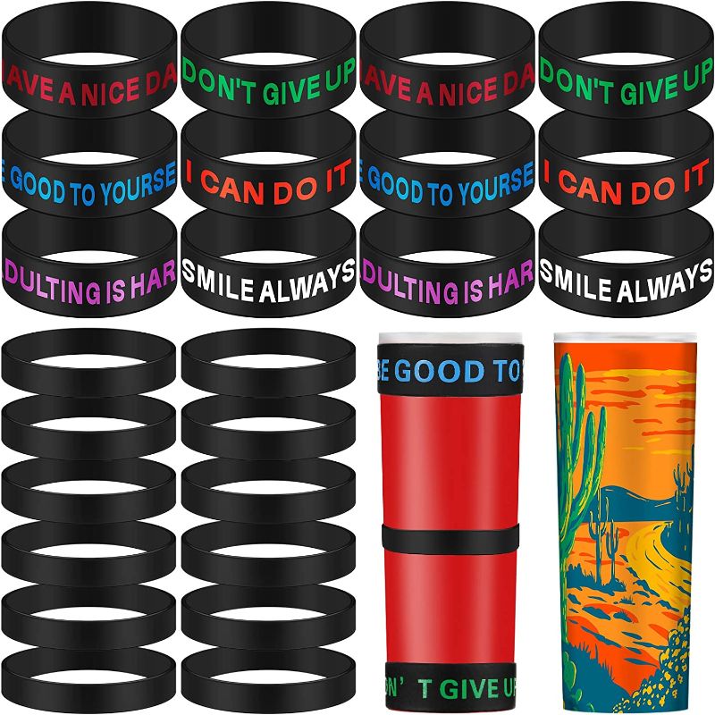 Photo 1 of 3 of -24 Pcs Silicone Bands for Sublimation Tumbler Blanks 2 Sizes Elastic Sublimation Paper Holder Sublimation Silicone Bands Inspirational Rubber Bands 
