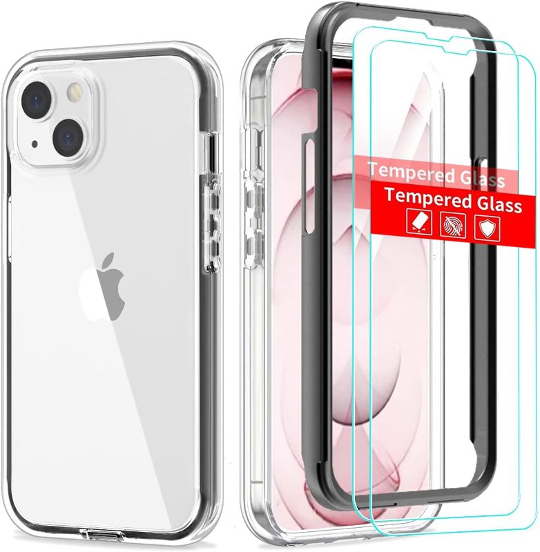 Photo 1 of 3 of -SunRemex Compatible with iPhone 13 Case Clear, iPhone 13 Case Crystal Clear with Tempered Glass Screen Protector (2 Packs) 6.1 Inch.(Clear-Black)
