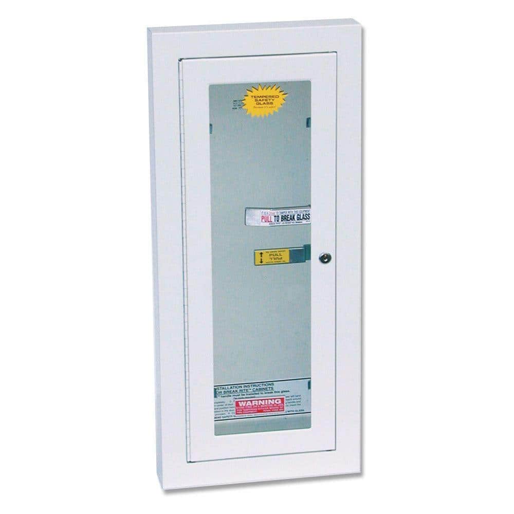 Photo 1 of 18.25 in. H x 9 in. W x 6 in. D Heavy-Duty Steel Semi-Recessed Fire Extinguisher Cabinet in White
