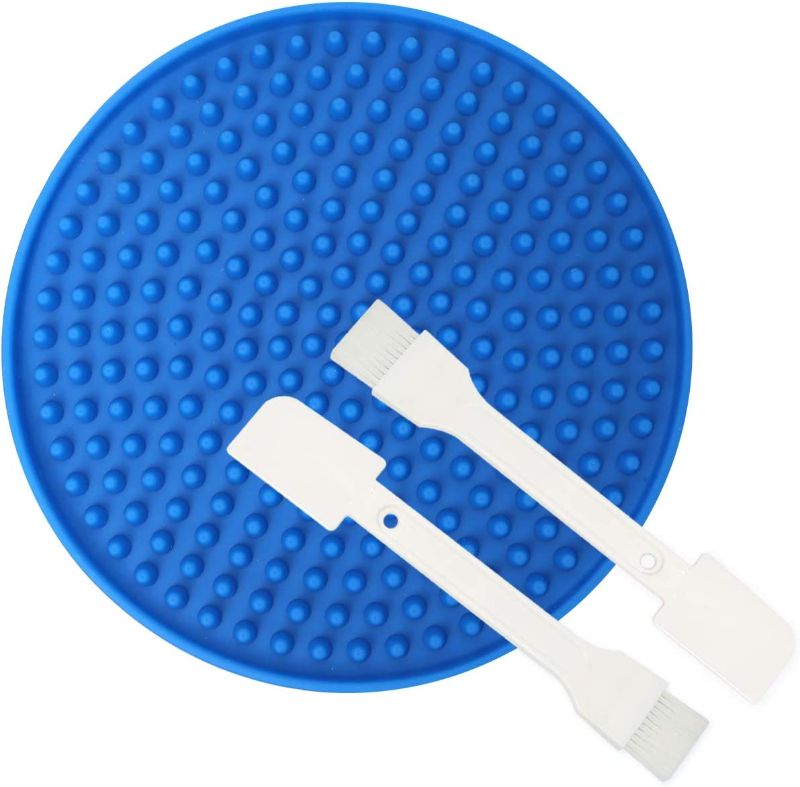 Photo 1 of 2 of- YAMIKOO Dog Lick Mat Set-Peanut Butter Lick mat for Pet Bathing, Grooming, and Dog Training with Bonus Spatula/Cleaning Brush Suitable for All Breeds
