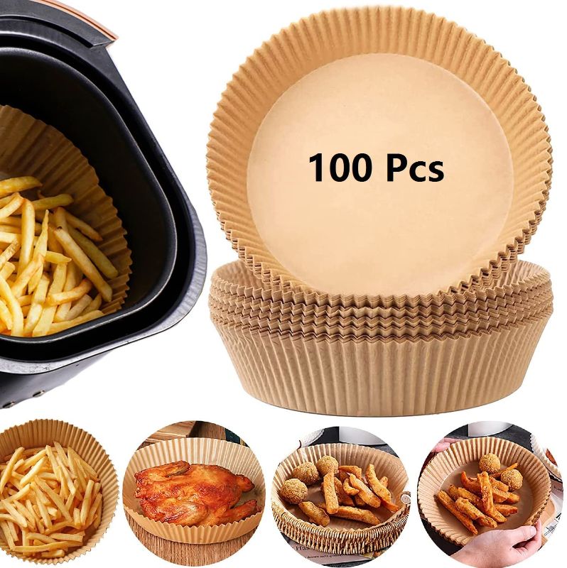 Photo 1 of Air Fryer Disposable Paper Liner, 100PCS Non-stick Disposable Liners,