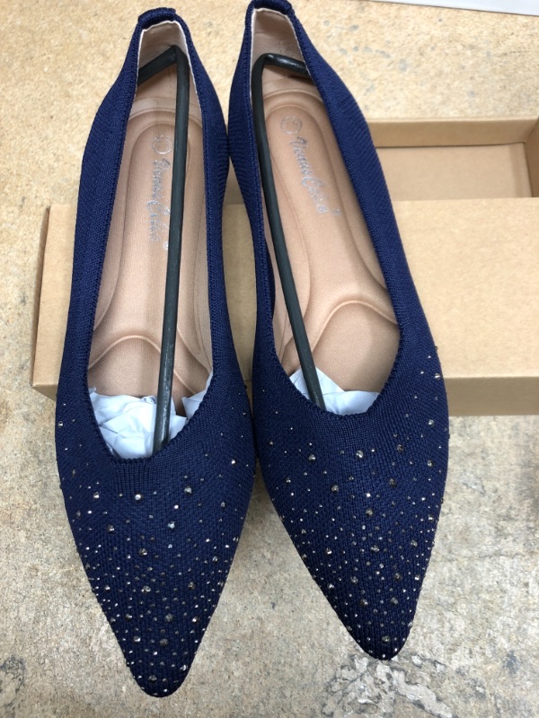 Photo 1 of venuscelia women's navy blue rhinestones flats- Size 7.5