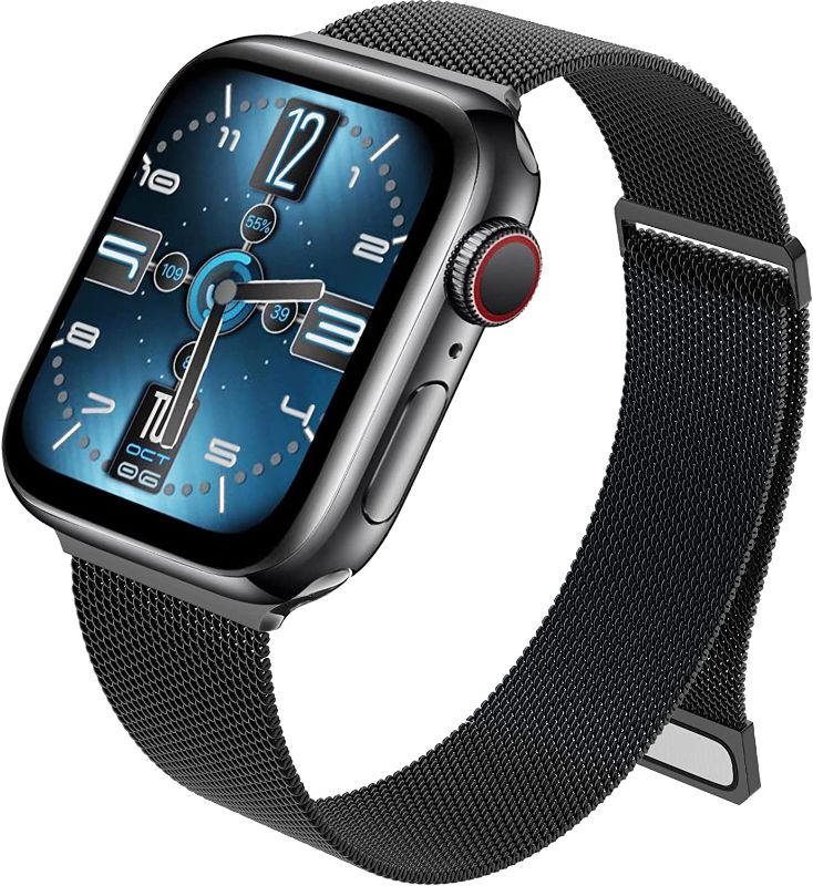 Photo 1 of 3 of- EPULY Compatible with Apple Watch Band 42mm 44mm 45mm 38mm 40mm 41mm,Stainless Steel Mesh Loop Magnetic Clasp Bands for iWatch Series SE 7 6 5 4 3 2 1 Women Men--41mm/40mm/38mm Black.