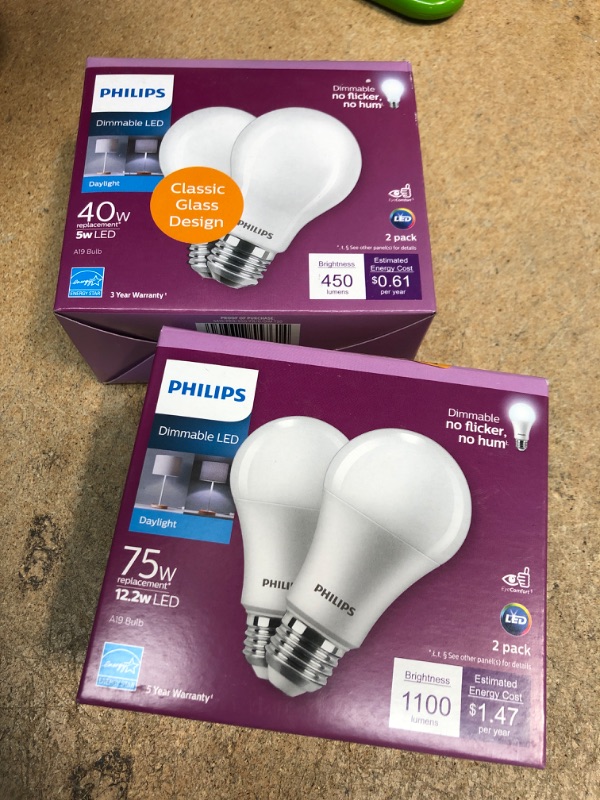 Photo 2 of 2 of -75-Watt Equivalent A19 Dimmable Energy Saving LED Light Bulb Daylight (5000K) (2-Pack)
