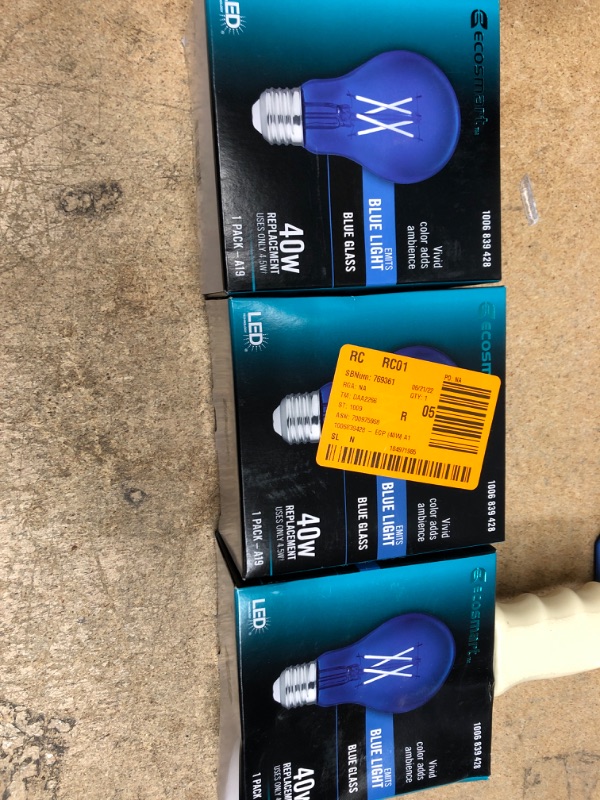 Photo 2 of 3 of- 40-Watt Equivalent A19 Dimmable Filament Blue Colored Glass LED Light Bulb (1-Pack)
