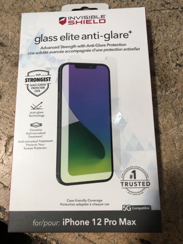 Photo 2 of ZAGG InvisibleShield Glass Elite Anti-Glare Plus - Blocks Glare from your device - Made for iPhone 12 Pro Max, Clear, 200106678
