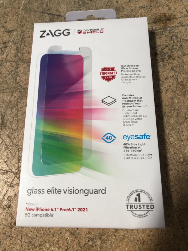 Photo 1 of ZAGG InvisibleShield Glass Elite VisionGuard Screen Protector for Apple iPhone 13 & 13 Pro (6.1 inch screen) , 5X Stronger, Blue-Light Protection, Anti-Fingerprint Technology, Easy to Install
