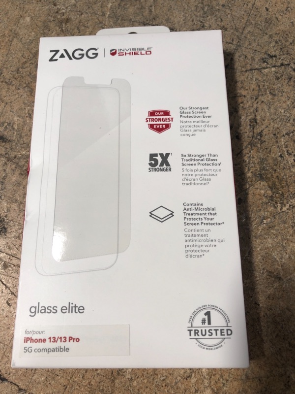 Photo 2 of ZAGG InvisibleShield Glass Elite Screen Protector for Apple iPhone 13 Pro (6.1 inch screen), 5X Shatter Protection, Anti-Microbial Treatment, Anti-Fingerprint Technology, Easy to Install
