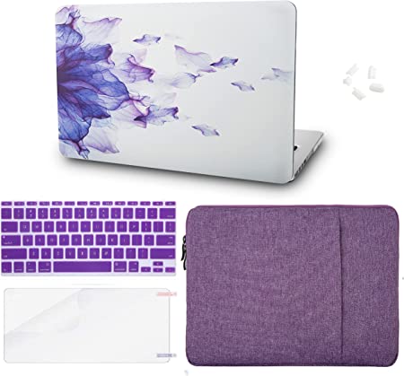 Photo 1 of KECC Compatible with MacBook Air 13'' Case2020 2019 2018 A1932 Retina Display + Touch ID Plastic Hard Shell + Keyboard Cover + Sleeve + Screen Protector + Dust Plug (Purple Flower)
