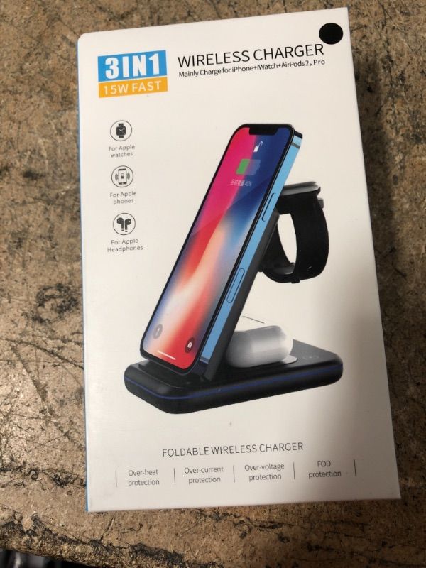 Photo 2 of Wireless Charging Station, 3 in 1 Fast Wireless Charger Foldable, with Apple iWatch SE/6/5/4, AirPods 2/Pro, Wireless Charging Station for iPhone 13/13pro/12/12pro/SE/11/11pro/11 Pro Max
