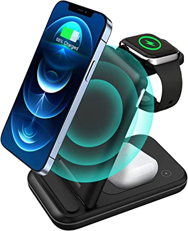 Photo 1 of Wireless Charging Station, 3 in 1 Fast Wireless Charger Foldable, with Apple iWatch SE/6/5/4, AirPods 2/Pro, Wireless Charging Station for iPhone 13/13pro/12/12pro/SE/11/11pro/11 Pro Max
