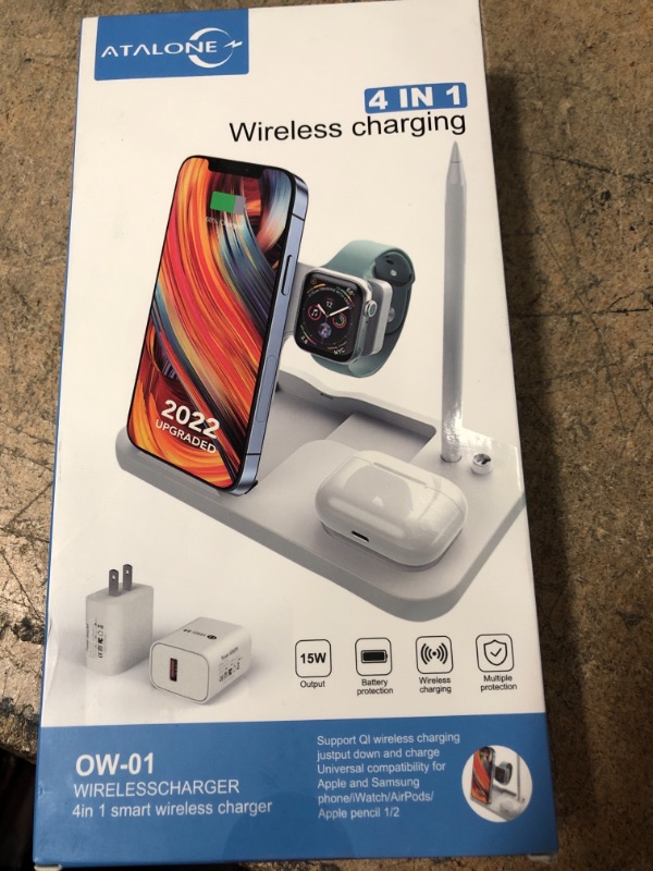 Photo 2 of Wireless Charging Station,20W Fast Wireless Charger, for iPhone 13/12/11/Pro,Max/Mini/Se(2/3)/X/Xs/Xr/Xs Max/8/8 Plus,iPhone Watch airpods Charging Station, Apple Pencil 1(White)
