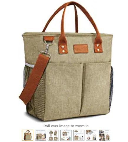 Photo 1 of Everfit Premium Large Insulated Lunch Tote Bag with Pockets and Shoulder Strap, 20-Can Capacity Ideal for 40z Bottles, For Women Men Work College | Beige, Large (10L)
