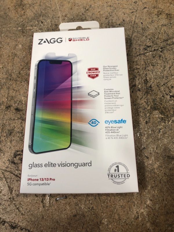 Photo 1 of ZAGG InvisibleShield Glass Elite VisionGuard Screen Protector for Apple iPhone 13 & 13 Pro (6.1 inch screen) , 5X Stronger, Blue-Light Protection, Anti-Fingerprint Technology, Easy to Install
