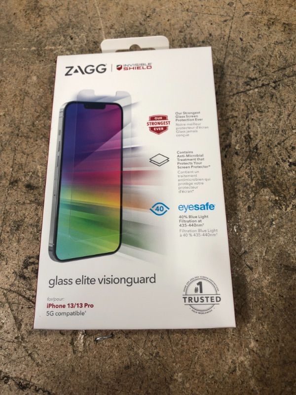 Photo 2 of ZAGG InvisibleShield Glass Elite VisionGuard Screen Protector for Apple iPhone 13 & 13 Pro (6.1 inch screen) , 5X Stronger, Blue-Light Protection, Anti-Fingerprint Technology, Easy to Install
