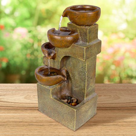 Photo 1 of Alpine Corporation 17" Indoor & Outdoor 4-Tier Pouring Pots Table Fountain, Brown
