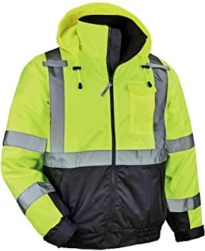 Photo 1 of High Visibility Reflective Winter Bomber Jacket, Black Bottom, ANSI Compliant, Ergodyne GloWear 8377 - SIZE MEDIUM
