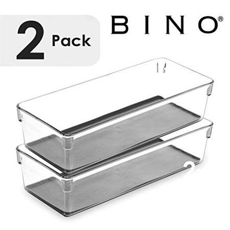 Photo 1 of BINO Multi-Purpose Oblong Plastic Drawer Organizer - 2 Pack, Grey - Plastic Storage Organizer for Home, Kitchen, Bath, Bedroom, and Office
