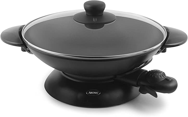 Photo 1 of *READ BELOW** Aroma Housewares AEW-306 Electric Wok with Tempered Glass Lid Easy Clean Nonstick, Cooking Chopsticks, Tempura and Steaming Racks, Professional Model, Black
