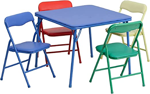 Photo 1 of Flash Furniture Kids Colorful 5 Piece Folding Table and Chair Set, Table Size: 24"W x 24"D x 20.25"H | Chair Size: 12.5"W x 13.5"D x 21.25"H
