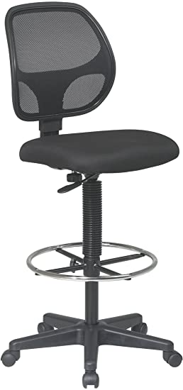 Photo 1 of Office Star Deluxe Mesh Back Drafting Chair with 18.5" Diameter Adjustable Footring, Black Fabric Seat, Height Adjustment 24.25 inch to 33.75 inch

