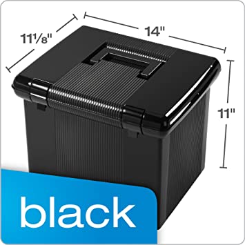 Photo 1 of Pendaflex Portable File Box with File Rails, Hinged Lid with Double Latch Closure, Black, 3 Black Letter Size Hanging Folders Included (41742AMZ)
