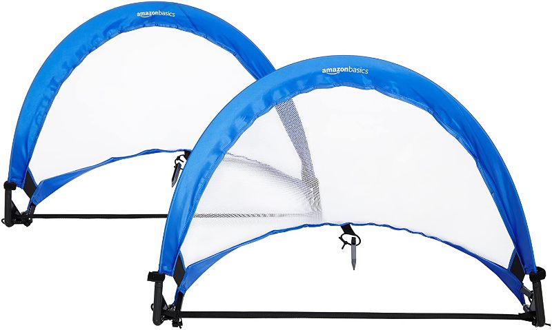 Photo 1 of **DAMAGED**
Amazon Basics Pop-Up Soccer Goal Net Set with Carrying Case - 2.5 Feet, Blue
