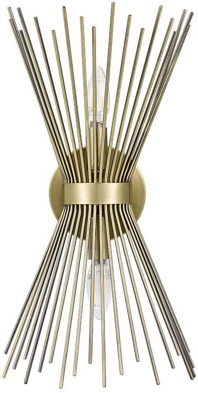 Photo 1 of Amazon Brand – Rivet Mid-Century Modern Metal Starburst 2-Light Wall Sconce Lamp, Bulbs Included, 17.5"H, Antique Gold
