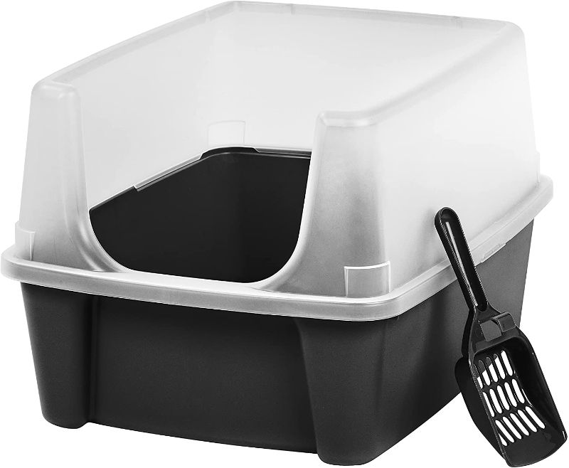 Photo 1 of **INCOMPLETE**
IRIS USA Cat Litter Box, Open Top Kitty Litter Box with Shield and Cat Litter Scoop, Black