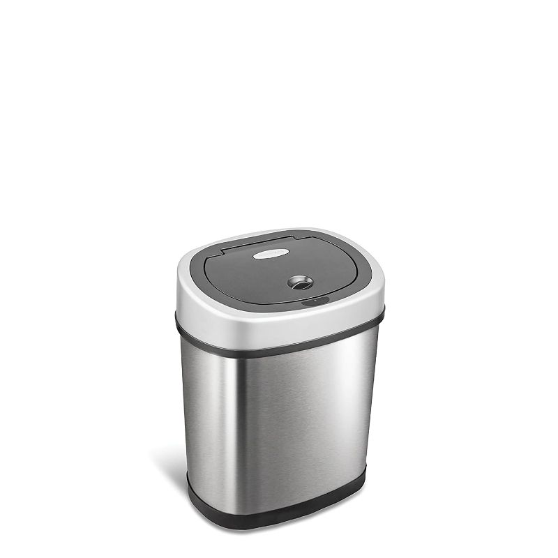 Photo 1 of **NOT FUNCTION**
NINESTARS DZT-12-9 Automatic Touchless Infrared Motion Sensor Trash Can, 3 Gal. 12 L., Stainless Steel (Oval, Silver/Black Lid)
