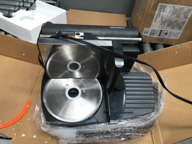 Photo 2 of **INCOMPLETE**
Chefman Die-Cast Electric Meat & Deli Slicer, A Powerful Machine with Adjustable Slice Thickness, Stainless Steel Blades & Safe Non-Slip Feet To Easily Cut Ham, Cheese, Bread, Fruit & Veggies At Home
