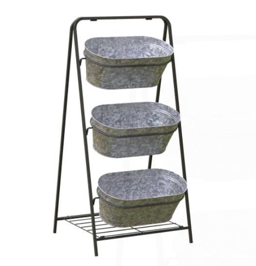 Photo 1 of 20.87 in. x 18.9 in. x 43.23 in. 3-Tiered Metal Washtub Garden Planter
