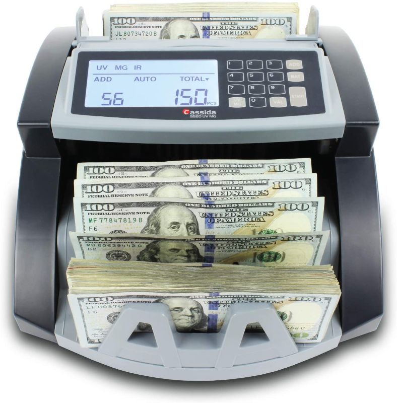 Photo 1 of **DAMAGED**
Cassida 5520 UV/MG - USA Money Counter with ValuCount, UV/MG/IR Counterfeit Detection, Add and Batch Modes - Large LCD Display & Fast Counting Speed 1,300 Notes/Minute
