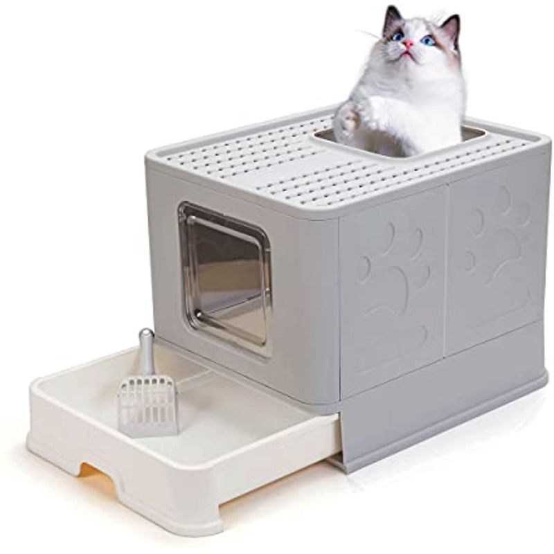 Photo 1 of **INCOMPLETE**
GENENIC Large Foldable Cat Litter Box Pan with Lid, Cat Potty ,Top Entry Type Anti-Splashing Cat Supplies with Pet Plastic Scoop(Grey)
