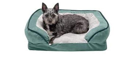 Photo 1 of **DAMAGED**
Furhaven Pet Bundle - Small Celadon Green Orthopedic Plush & Velvet Waves Perfect Comfort Sofa, Extra Dog Bed Cover, & Water-Resistant Mattress Liner for Dogs & Cats (Small)
