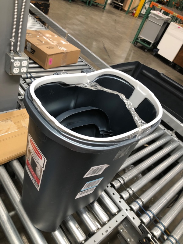 Photo 2 of **DAMAGED & INCOMPLETE**
Rubbermaid Classic 13 Gallon Premium Step-On Trash Can with Lid and Stainless-Steel Pedal, Gunmetal Blue Waste Bin for Kitchen, NEW Premium Step-On
