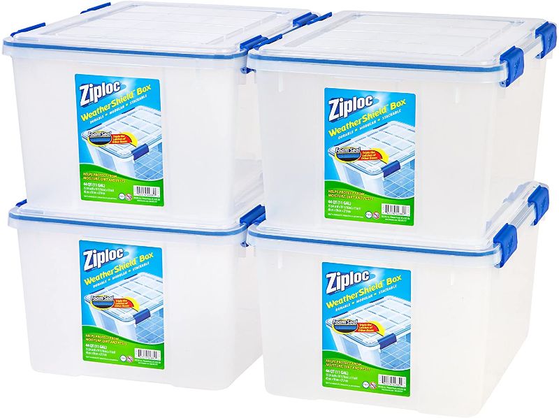 Photo 1 of **DAMAGED**
IRIS USA WSB-SD Ziploc WeatherShield Storage Box, 44 Quart, Clear, 4 Count
