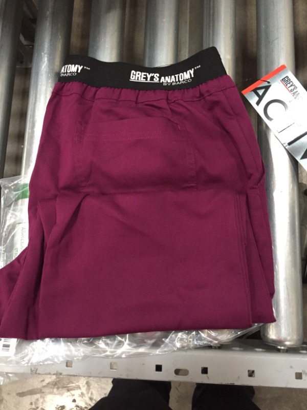 Photo 2 of Greys Anatomy Active Women's 3 Pocket Logo Waist Pant - 4275 large petite wine color not black 