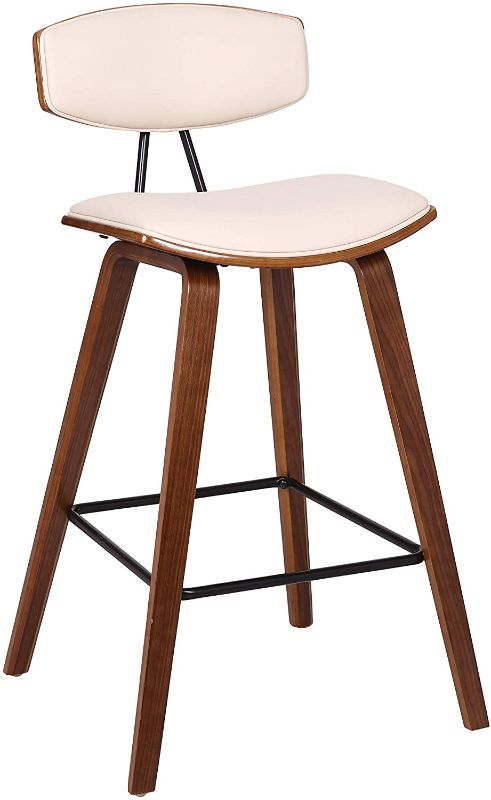 Photo 1 of **MISSING HARDWARE** Armen Living Fox Multi Color Option Faux Leather Kitchen Barstool with Walnut Wood Frame and Black Powder Coated Footrest, 26" Counter Height, Cream,LCFOBAWACR26
