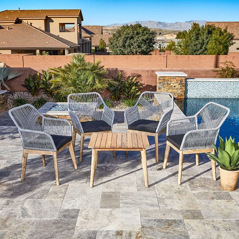 Photo 1 of **BOX 2 OF 2 ** TABLE TOP ONLY : Edenbrook EH0002OCS05KG Lindon Woven Rope Patio Five Piece Outdoor Furniture Set - Four Chairs and Wood Table, Gray

