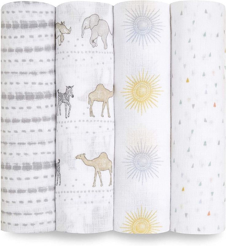 Photo 1 of aden + anais Essentials Swaddle Blanket, Muslin Blankets for Girls & Boys, Baby Receiving Swaddles, Newborn Gifts, Infant Shower Items, Toddler Gift, Wearable Swaddling Set, 4 Pack, Sunshine
