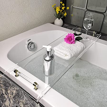 Photo 1 of 31" Clear Bathtub Caddy Tray for Luxury Bathroom Bath tub Table Caddy Tray Shelf for Shower with Gold Handles Accessories for Bath tub Table Caddy Tray
