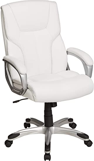 Photo 1 of USED: Amazon Basics Executive Home Office Desk Chair with Padded Armrests, Adjustable-Height/Tilt Rolling Swivel Chair - White/Pewter, 275Lb Capacity
 29.1"D x 26.2"W x 45.5"H
