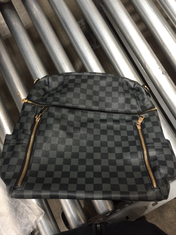 Photo 1 of 14x15 inch black/grey checkered backpack purse for women 