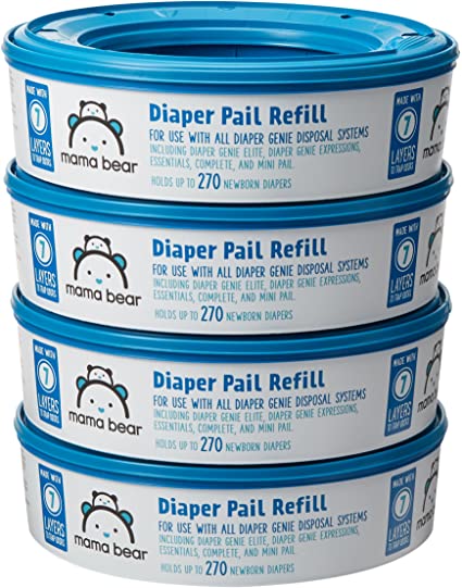 Photo 1 of Amazon Brand - Mama Bear Diaper Pail Refills for Diaper Genie Pails, 1080 Count (4 Packs of 270 Count)
